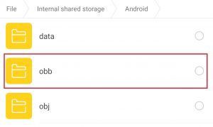 In Android select obb folder